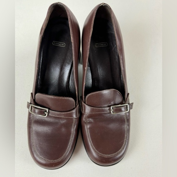 Coach Vintage 2.5” Chunky Heel Brown Leather Loafers Women’s 8.5 FAWN-J180 - Picture 2 of 12